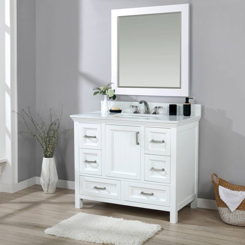 Altair Isla Single Bathroom Vanity Set and Aosta White Countertop with Mirror