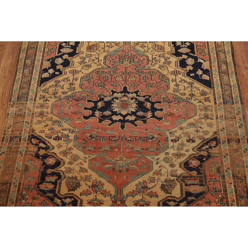 Pre-1900 Vegetable Dye Sarouk Farahan Antique Persian Wool Carpet - 3'4" x 4'11"