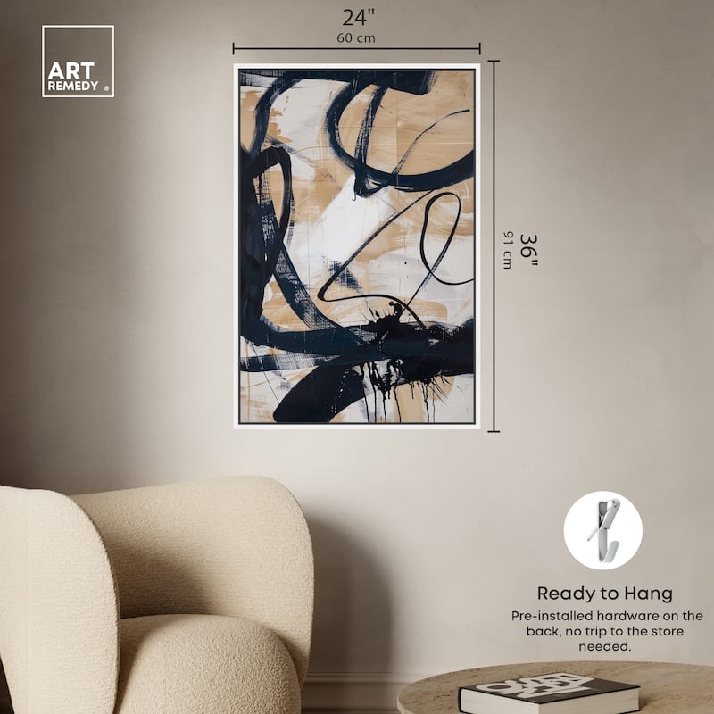Art Remedy Flowing Framed Abstract Shapes 1 Piece Canvas Wall Art