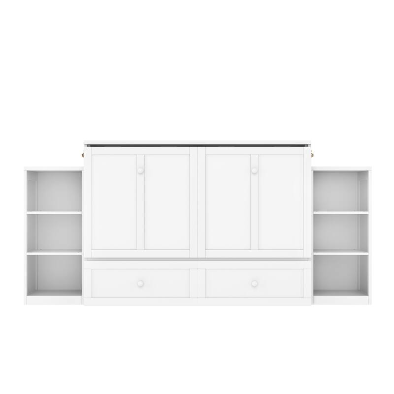 Full Size Murphy Wall Bed with Storage Drawers & Shelves, Space-Saving Design for Guest Room, Studio Apartment & Small Spaces