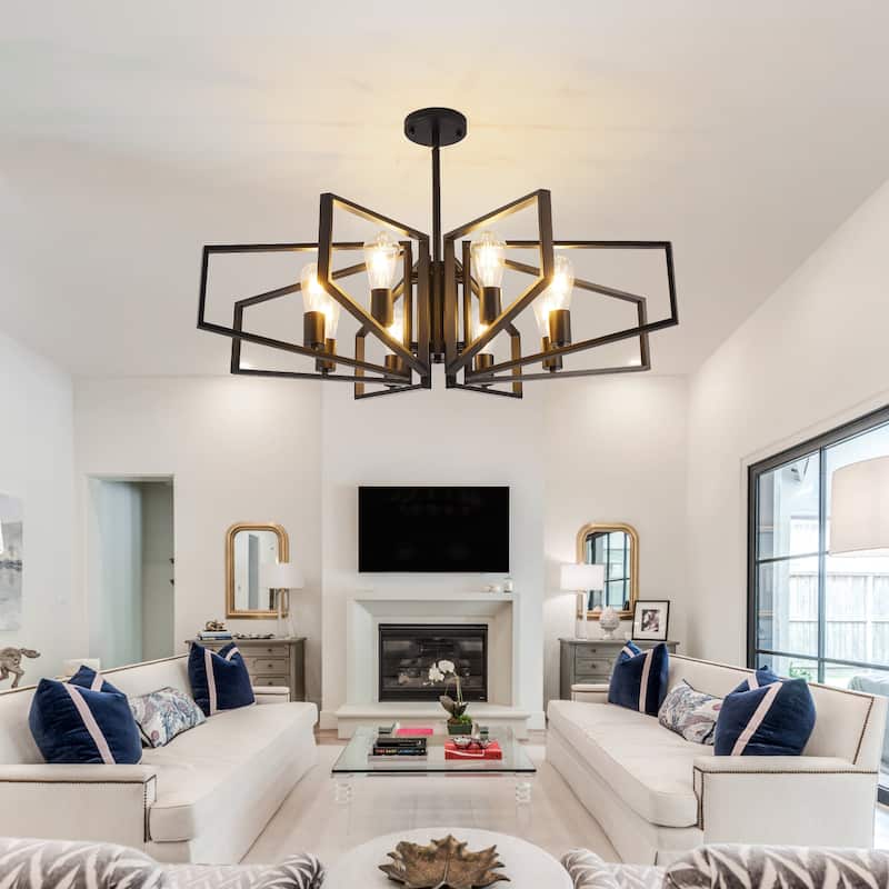 8-Light Modern Round Chandelier, Luxury Chandelier Fixture for Kitchen Island Bedroom Hotel Dia 35 Inches, Adjustable Height