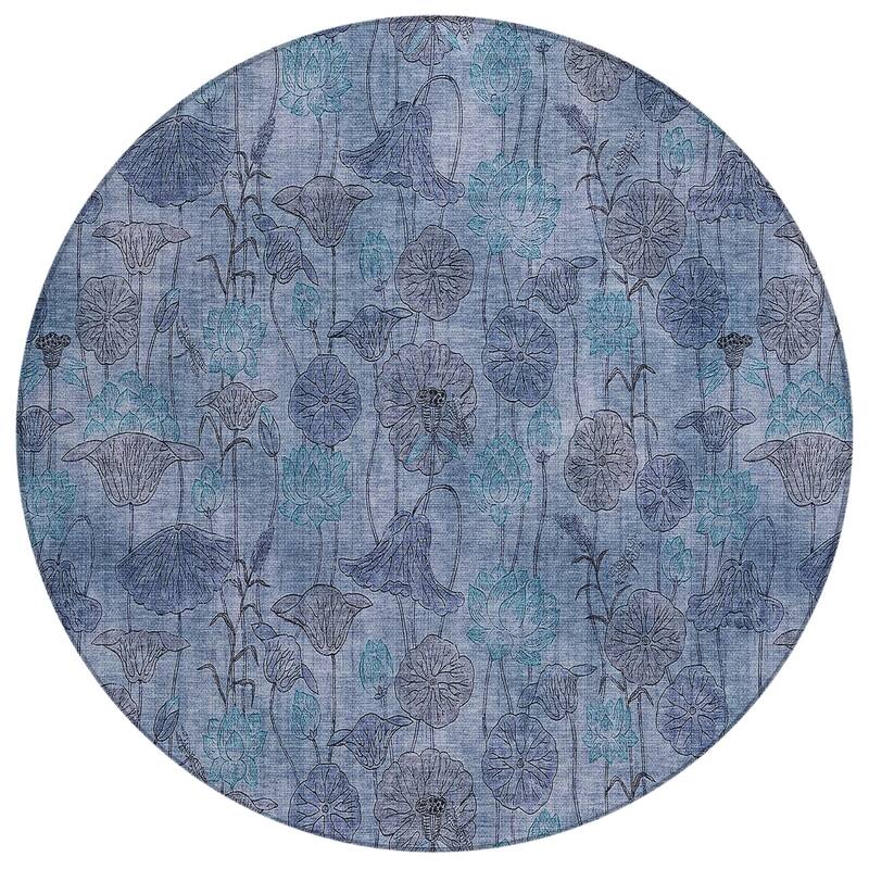 Machine Washable Indoor/Outdoor Modern Floral Chantille Rug