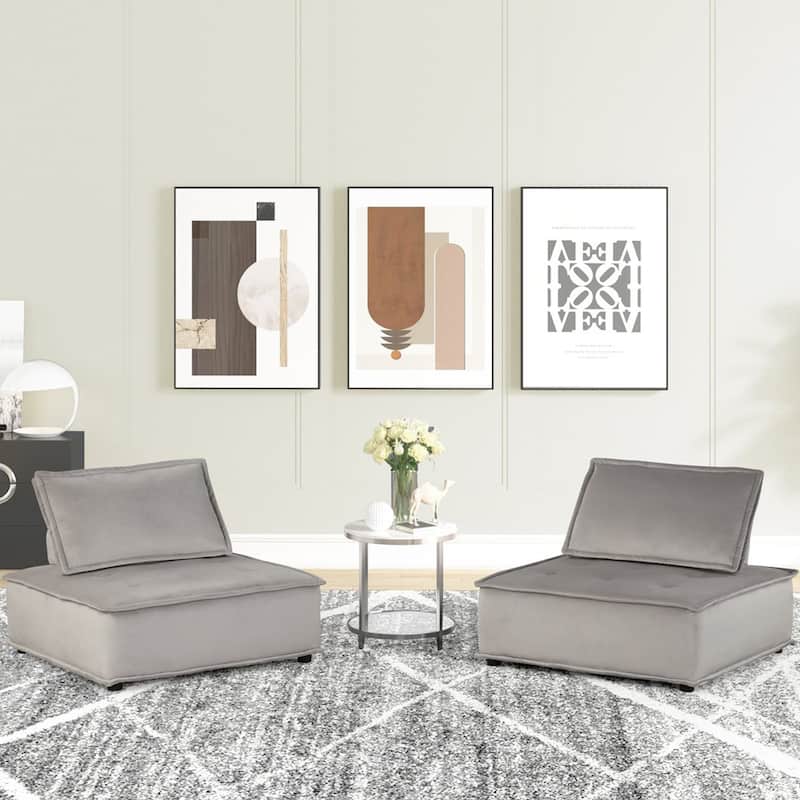 Set of 2 Velvet Armless Chairs with Pillows