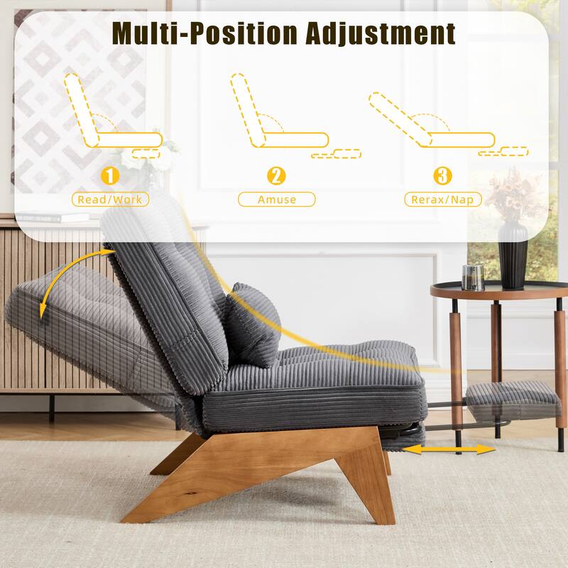 HOMEFUN Upholstered Modern Multi-Position Adjustable Wooden Base Lounge Chair with Footrest and Lumbar Pillow
