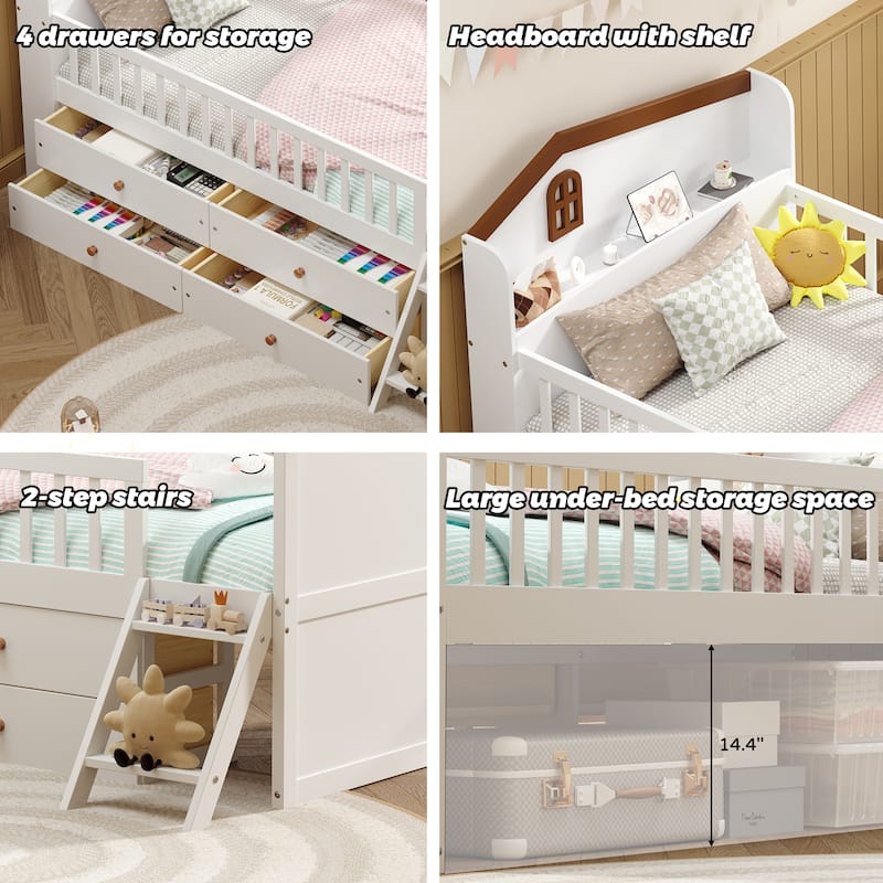 Twin Bed Frame with Storage 4 Drawers