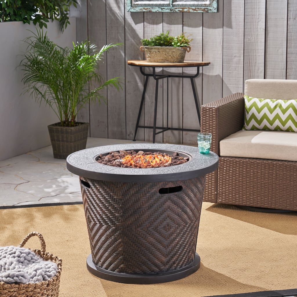 Meyer Outdoor 32" Circular Light Weight Concrete Fire Pit - 40,000 BTU by Christopher Knight Home