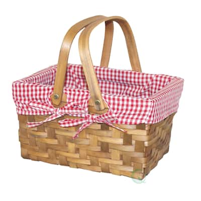 Wicker Rectangular Basket Lined with Gingham Lining
