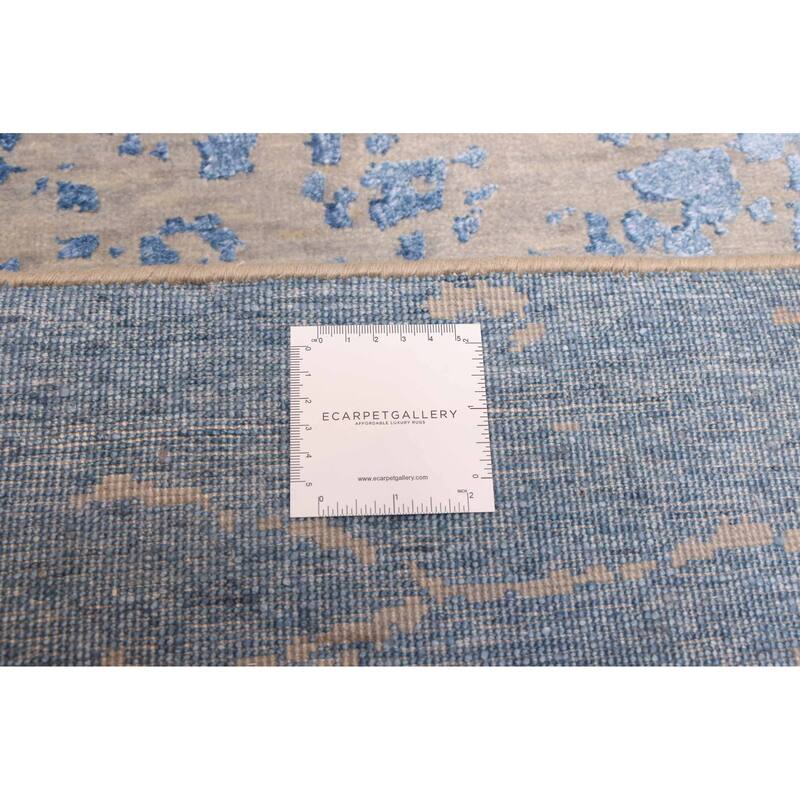 ECARPETGALLERY Hand-knotted Legacy Blue Silk, Wool Rug - 2'5 x 12'1