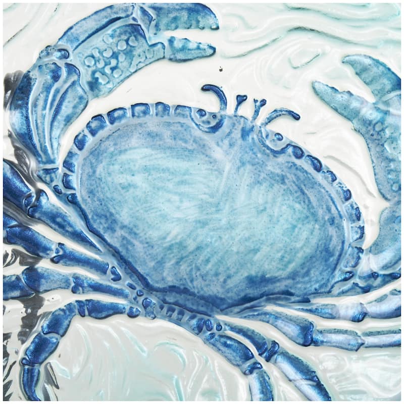 Glass Crab Ombre Decorative Plate Charger with Wavy Edge and Swirl Patterns - Blue - Roche River Decor