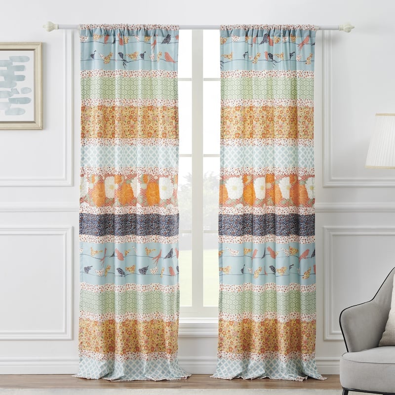Barefoot Bungalow Carlie Calico Curtian Panels (Set of 2) - 42 W x 84 L Each (x 2) - Calico Stripes