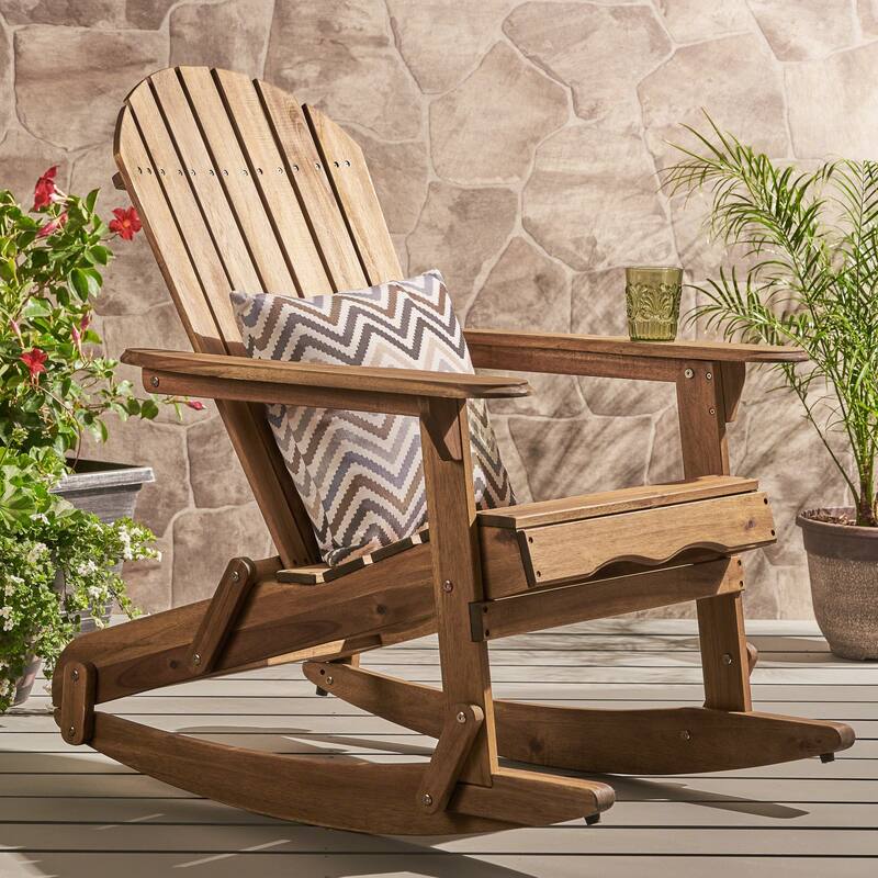 Roomfitters Adirondack Rocking Chair with Curved Backrest and Wide Armrests, Solid Wood Outdoor Patio Lounge Seat, Natural