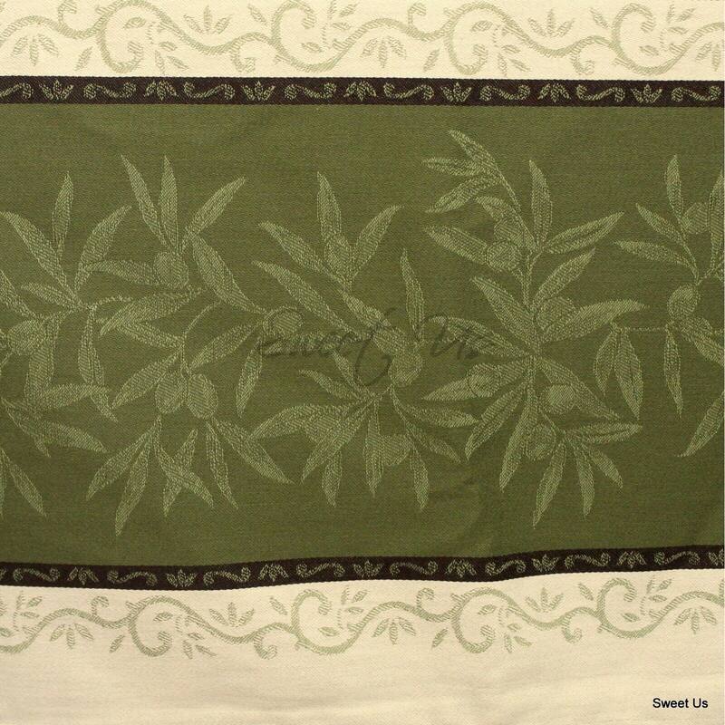 Wipeable Spill Resistant French Cotton Olive Jacquard Tablecloth