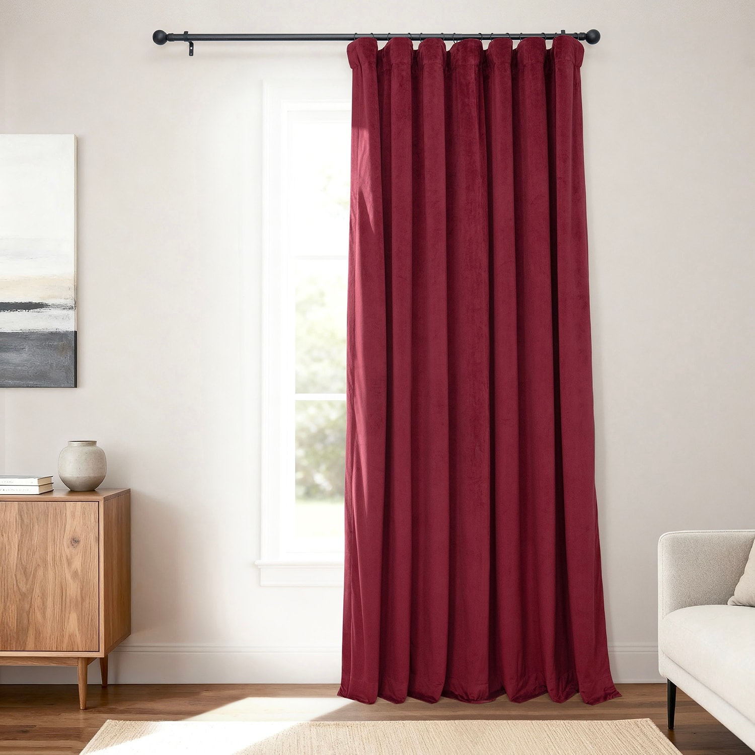Exclusive Fabrics Signature Extra Wide Burgundy Velvet Blackout Curtain (1 Panel) - Luxurious Blackout Drapery