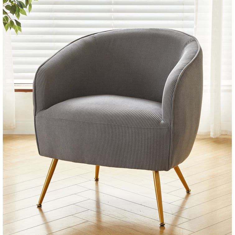 US Pride Furniture Smooth Corduroy Design Luxury Elegance Modern Channel Chair with Corduroy Material with Gold Metal Legs - Grey