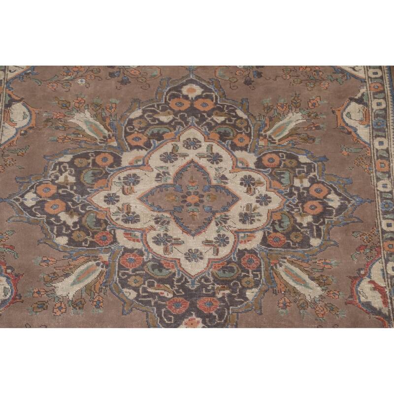 Brown Tabriz Persian Vintage Rug Handmade Wool Carpet - 8'1"x 10'9"