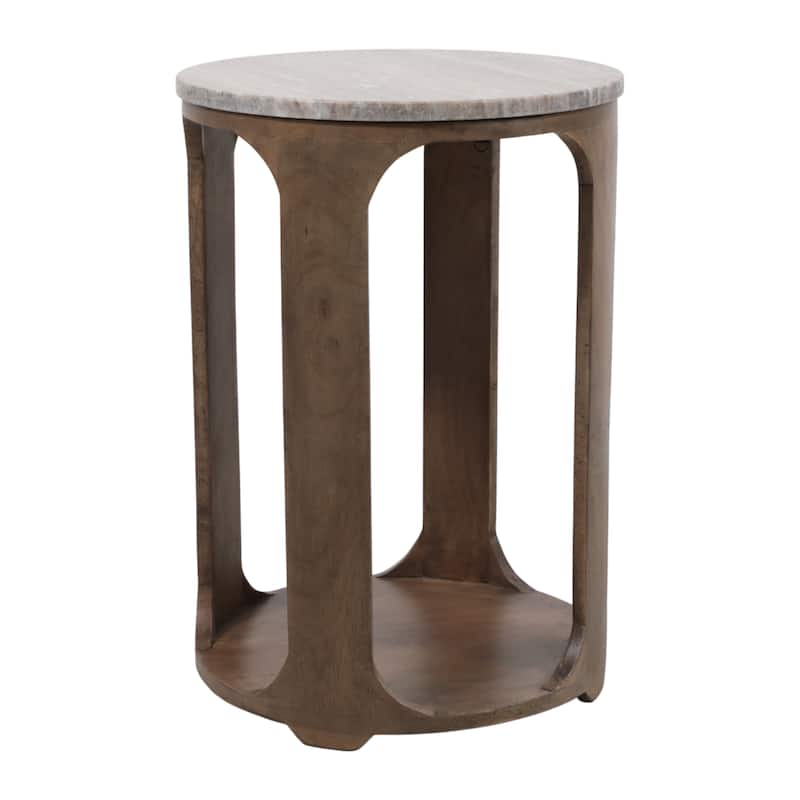 Modern Round Stone Top Accent End Side Table with Wood Base - 22" - 22.25"