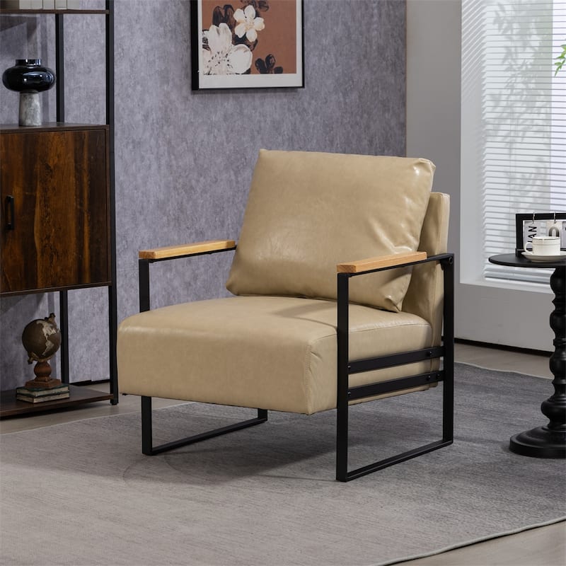 Leather Accent Chair with Metal Frame for Living Room