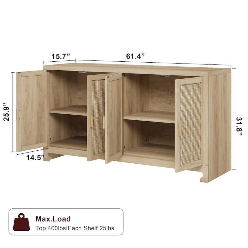 Eie Modern Rattan Buffet Cabinet - 61.4"W x 15.7"W x 31.8"H