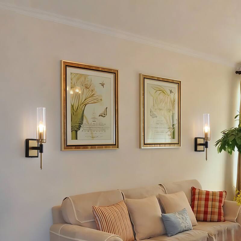 Black and Gold Wall Sconce with Clear Glass Shade E12 Base