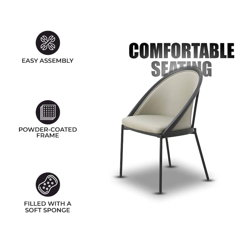 Vinyl Dining Chair with Curved Back and Stainless Steel Legs Set of 4