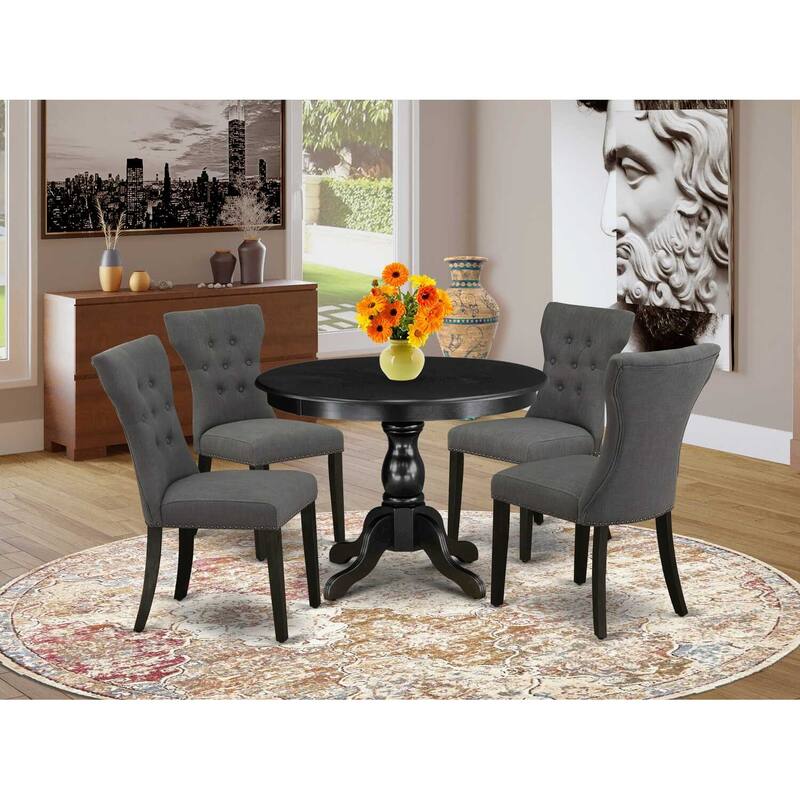 HomeStock 5-Piece Wire Brushed Black Finish Solid Wood Top Dining table with 4 Chairs