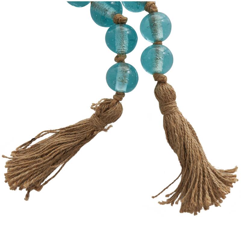 Glass Handmade Round Frosted Beaded Garland with Tassel with Knotted Brown Jute
