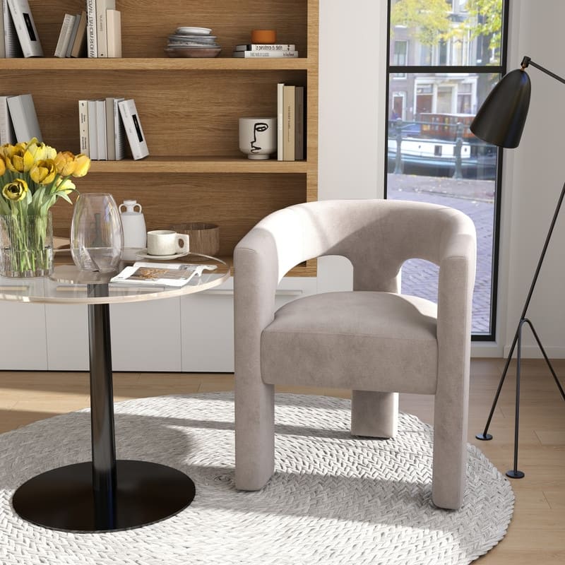 SEYNAR Modern Glam Velvet Upholstered Dining Chair, Open-Back Accent Chair - Grey
