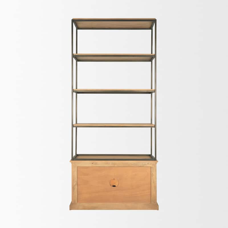 Baron Light / Dark Brown Wood w/ Antiqued Aged Brass Metal 2-Door / 4-Door Open Shelving Unit