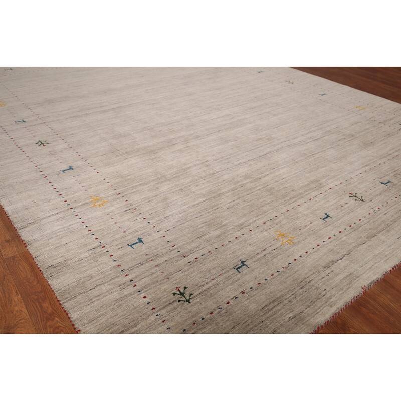 Tribal Gabbeh Indian Rug Hand-Knotted Oriental Beige Wool Carpet - 7'11"x 9'9"