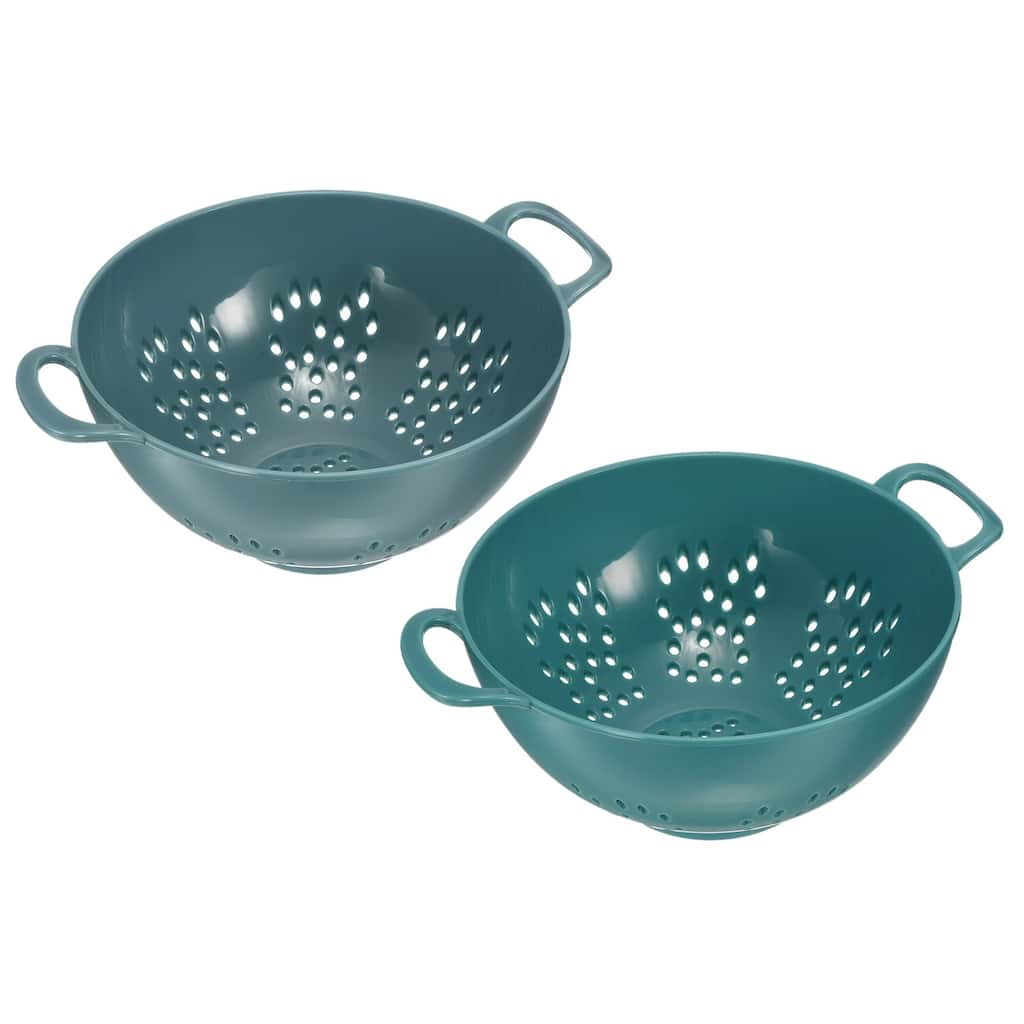 Mini Colanders Fruit Vegetable Sieve Colander Bowl Drainer Strainer-2PCS - Light Blue+Army Green - 19cm x 14.8cm x 7.5cm