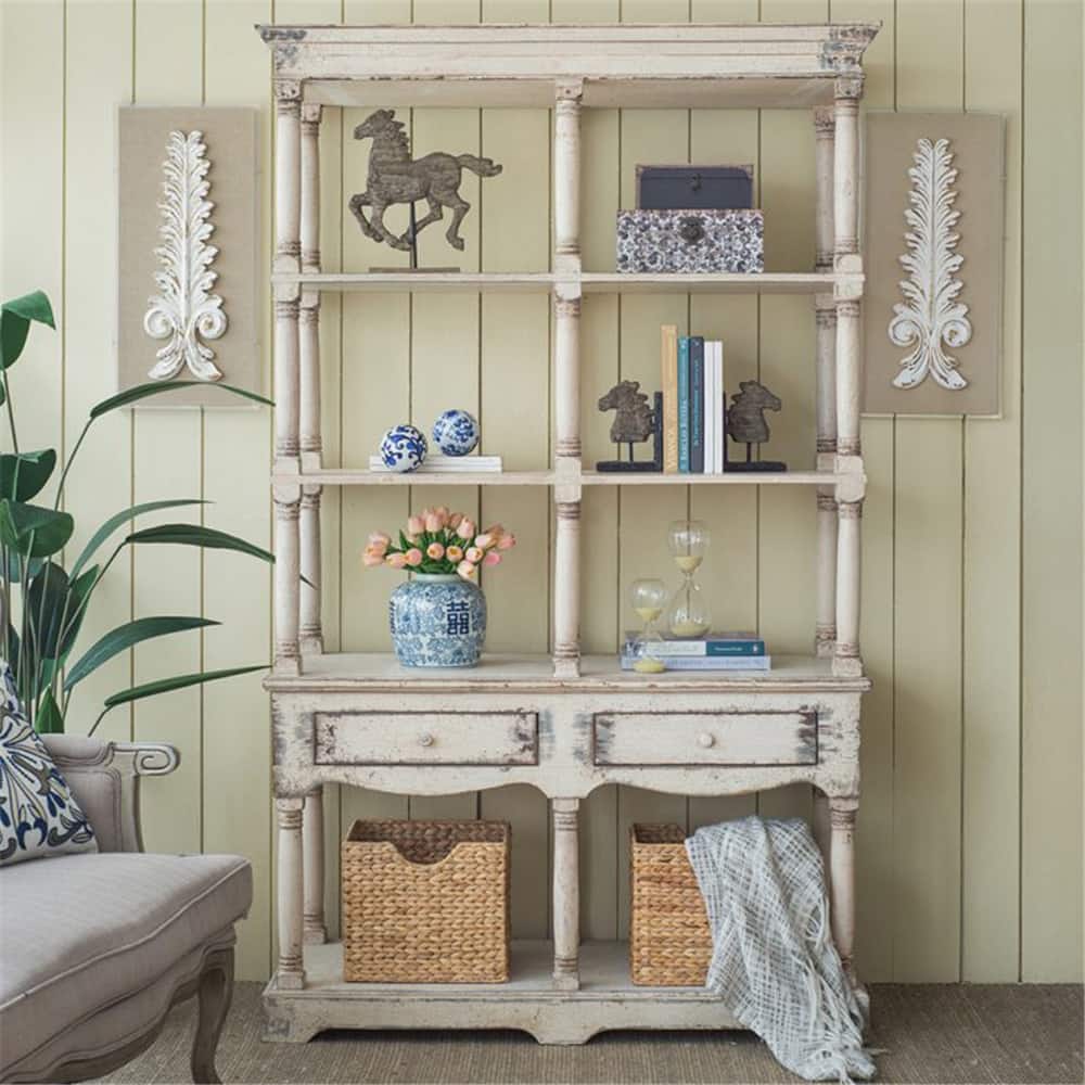 French Country Wood Bookcase, Display Storage Shelf