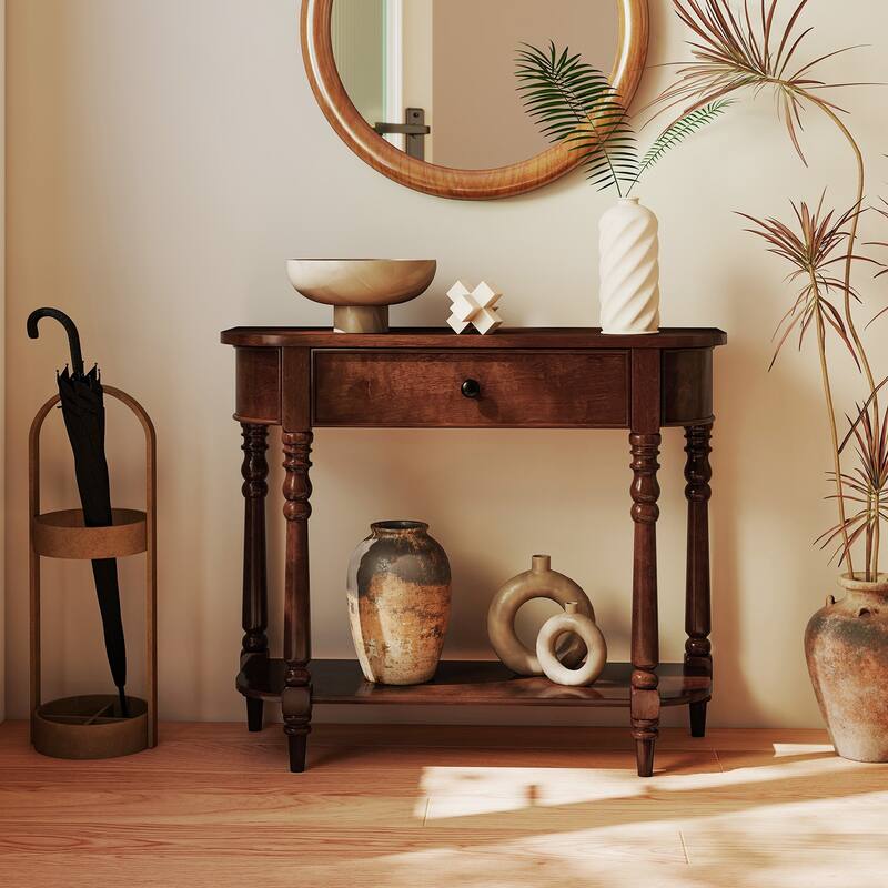 Retro Solid Wood Console Table with Drawer and Shelf Narrow Entryway Sofa Table for Living Room Hallway - 36" x 13" x 31"