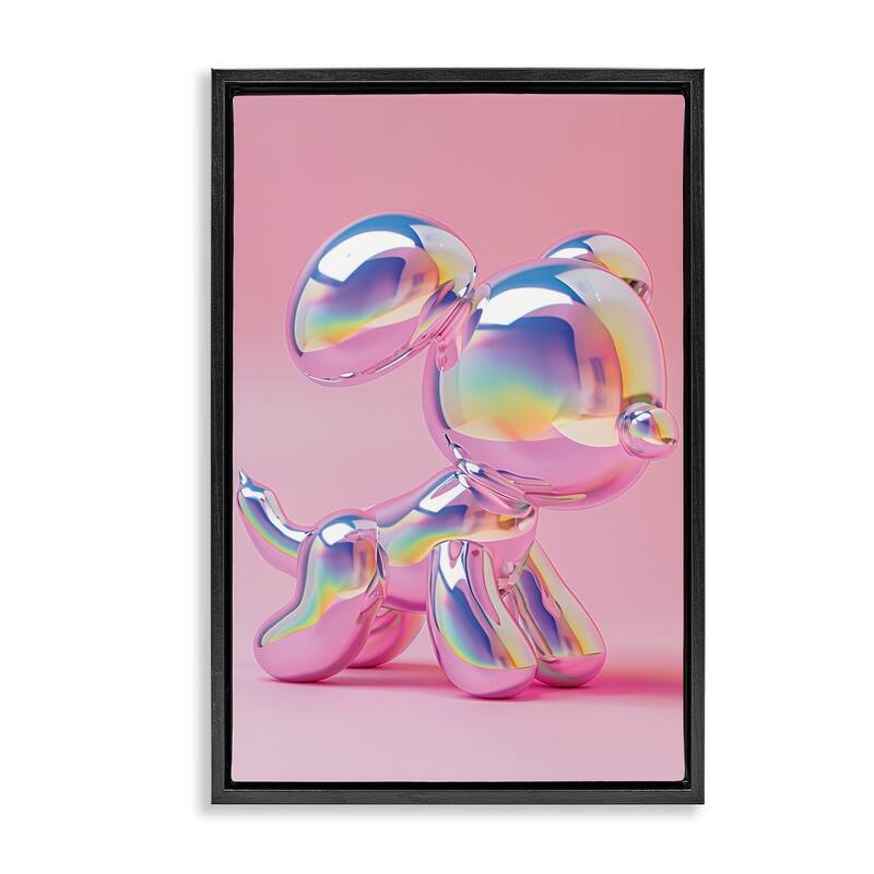 Stupell Pink & Iridescent Trendy Dog Framed Floater Canvas Wall Art Design By LSR Design Studio - 21 x 31 - Black