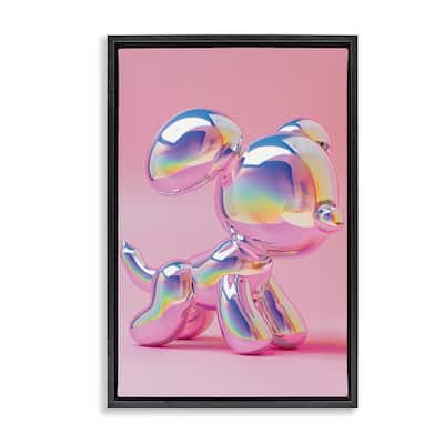 Stupell Pink & Iridescent Trendy Dog Framed Floater Canvas Wall Art Design By LSR Design Studio