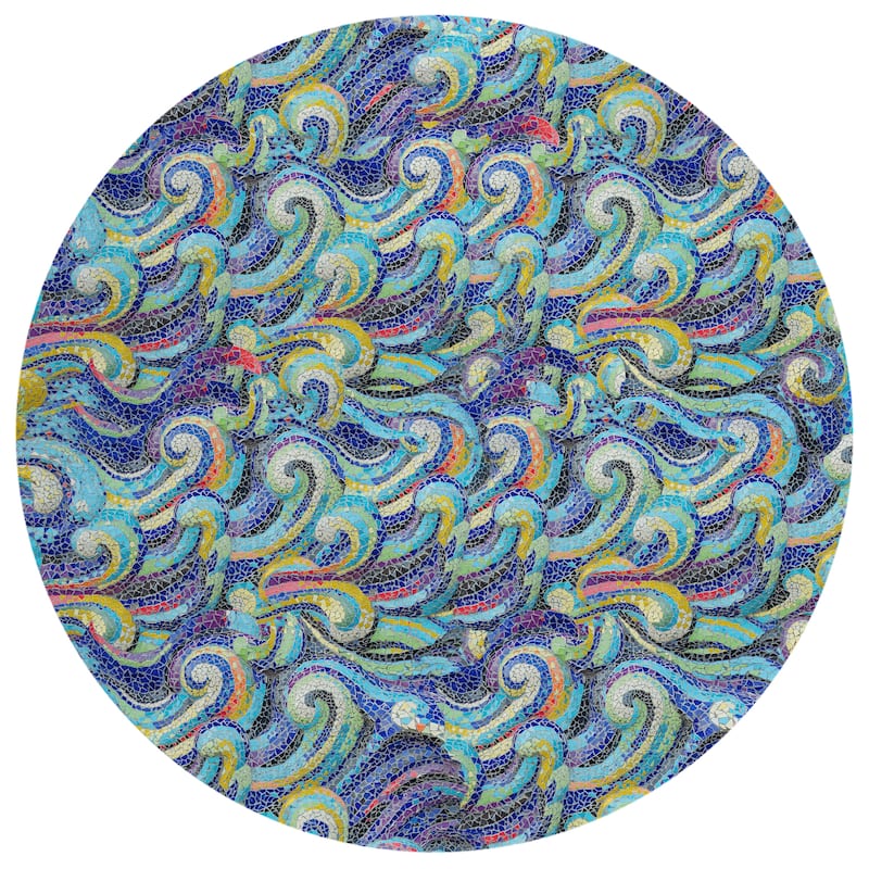 Indoor/ Outdoor Surfside Mosaic Waves Washable Rug New