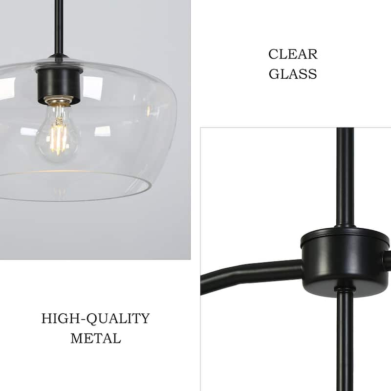 47.2" L Modern 3-Light Black Chandelier with Clear Glass Kitchen Island for Dining Room - 47.2 " L × 11.8 " W × 11.8 " H