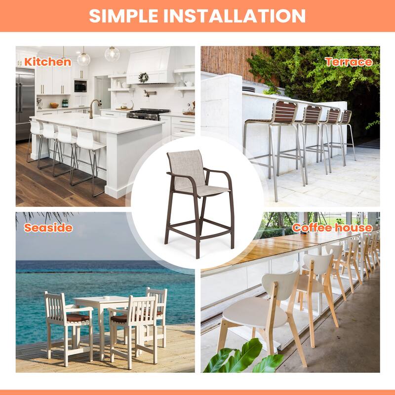 Pellebant Outdoor Patio Aluminum Counter Height Bar Stools - 21.7"widex25.6"deepx43.7"high