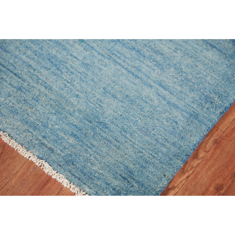 Striped Blue Modern Gabbeh Oriental Rug Hand-Knotted Wool Carpet - 3'2" x 4'9"