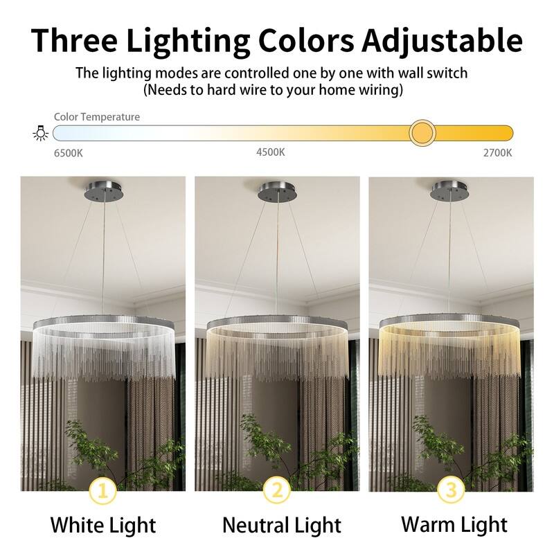 Aluminum Tassel Linear Chandelier Round Ceiling Pendant Lighting Fixture Over Dining Table, Kitchen Islands, Entryways