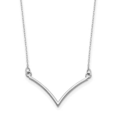Curata 14k White Gold Polished Chevron V 28mm Necklace, 18"
