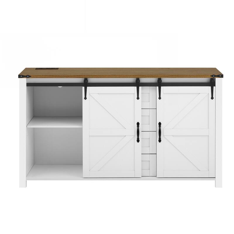 Sideboard with Storage,Farmhouse Storage Cabinet with Sliding Barn Doors and 4 Drawers