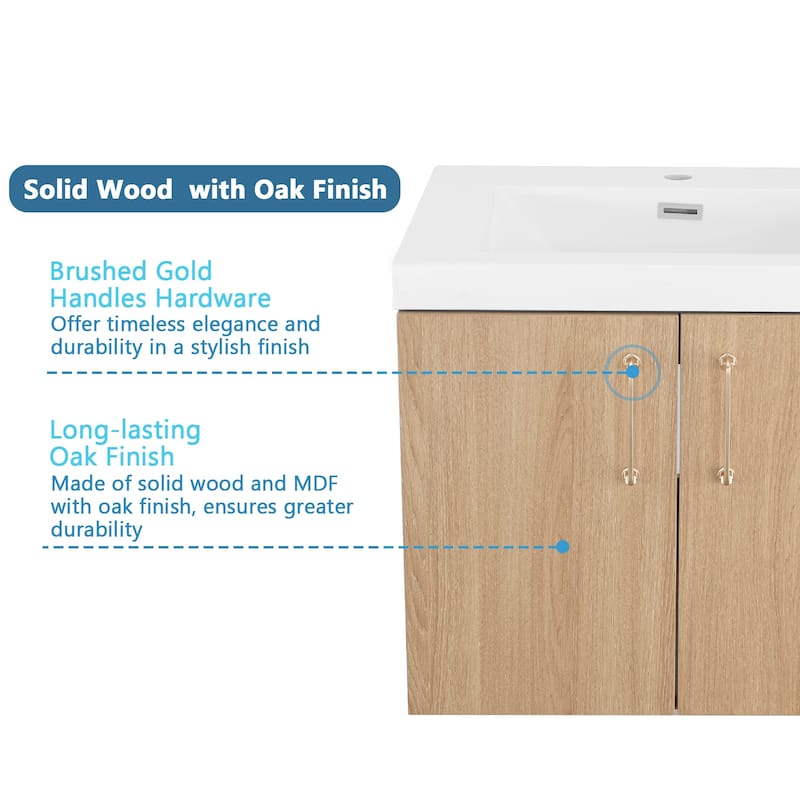 AlbyonD 24" 30" 36" Floating Bathroom Vanity with Sink and Faucet, Natural Oak