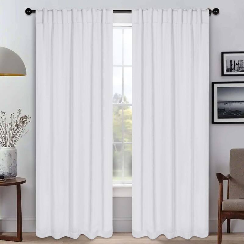 Superior Solid Machine Washable Room Darkening Curtains with Back Tabs, Set of 2 - 42" x 108" - Snow White
