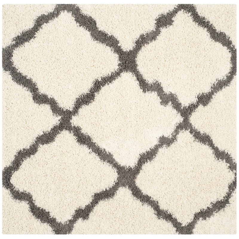 SAFAVIEH Dallas Shag Darina Trellis 1.5-inch Thick Rug - 4' Square - Ivory/Dark Grey