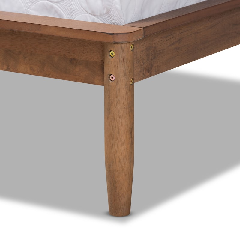 Mid-Century Modern Bed - Dark Grey Fabric & Walnut Finish - Full Size Platform Bed Frame
