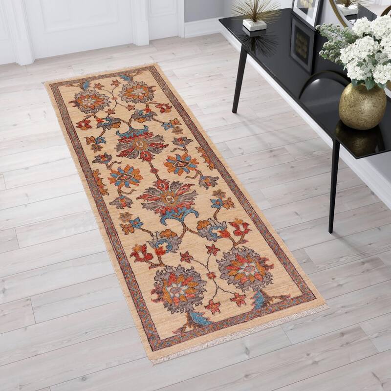 Oriental Ziegler Janiyah Beige Red Hand-Knotted Wool Runner - 2'0'' x 5'1''