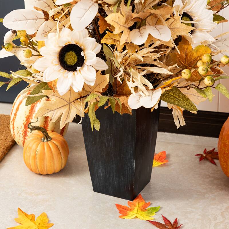 Glitzhome 3FT Fall Pumpkin Sunflower Pinecones Porch Potted Tree