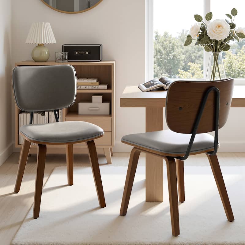 Faux Leather Upholstered Dining Chairs Set of 2/4 with Wood Legs - 32.3"H x 18.5"W x 21.8"D - Set of 2 - Grey-PU back