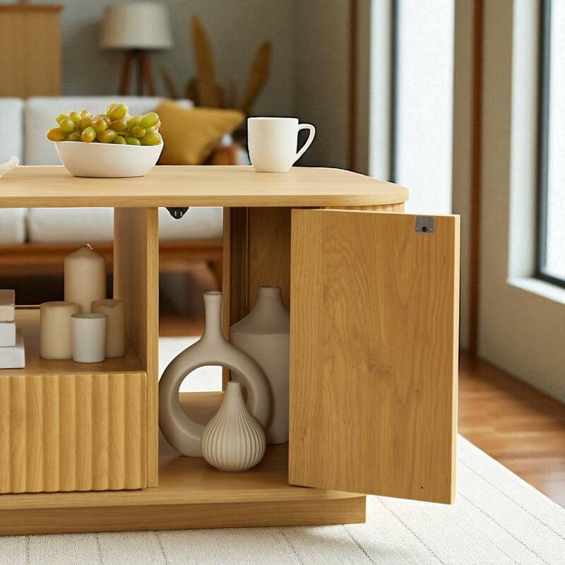 46.5" Modern Oval Coffee Table with Drawers, Hidden Storage & Curved Panel Design, Luxury Center Table