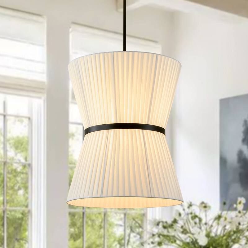Chic Modern 2-Light Hourglass Pleated Fabric Pendant - 19.7 in